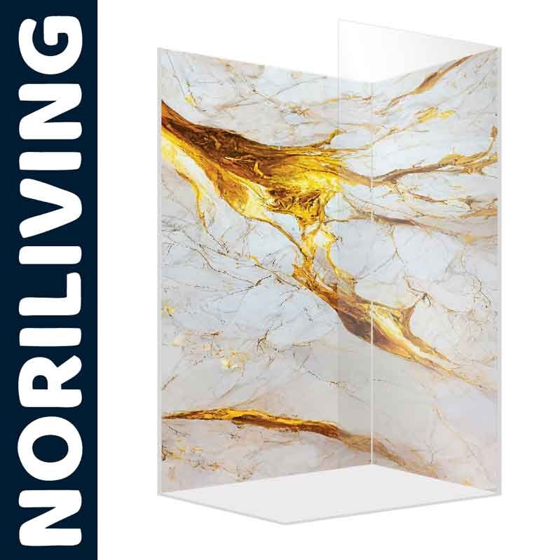 Duschtrennwand von Noriliving mit elegantem Marmor- und Golddesign