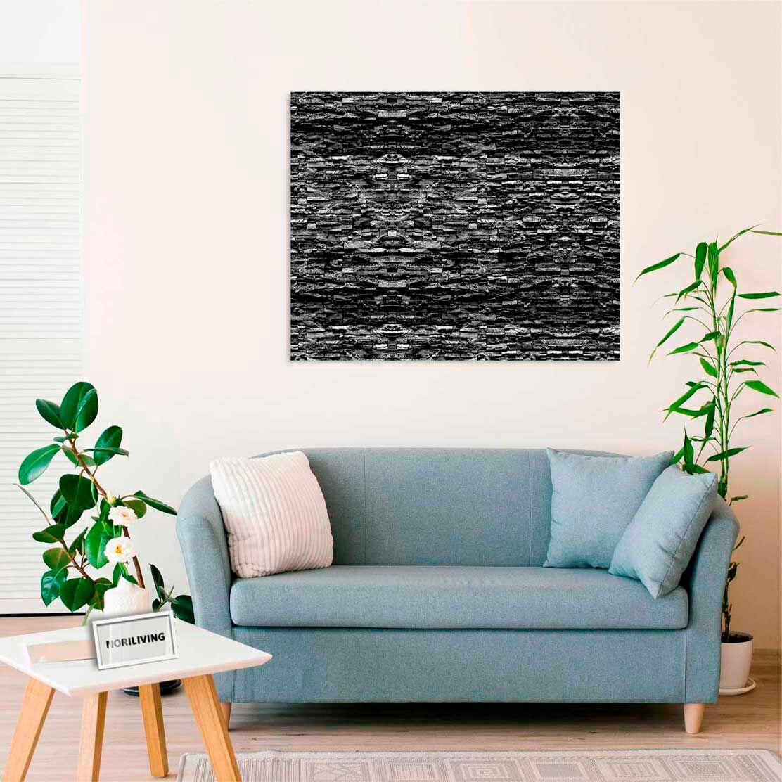 Wandbild über dem Sofa mit Motiv Steinverblender Schiefer schwarz 3441b schwarz-weiß