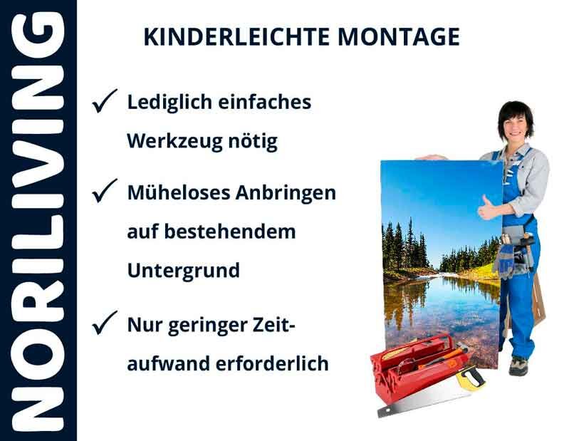 Person zeigt einfache Montageanleitung von NORILIVING mit minimalem Werkzeug für schnellen Aufbau.