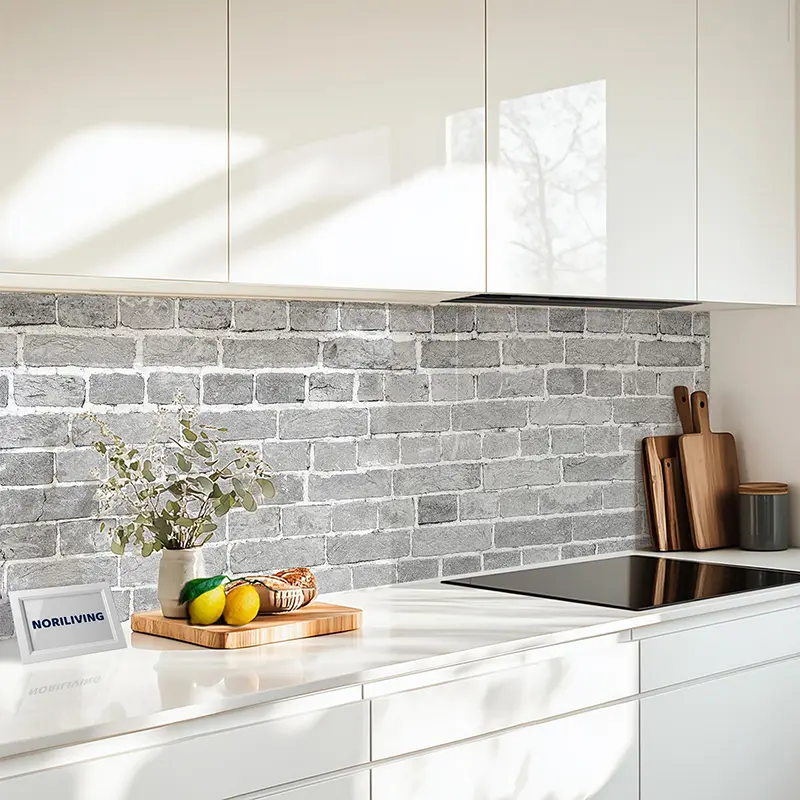 Küchenrückwand Alu Beige Backsteinmauer 465 schwarz-weiß