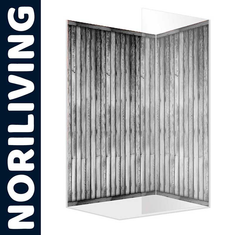 Eckige Duschkabine von Noriliving mit Holzdesign in Grau