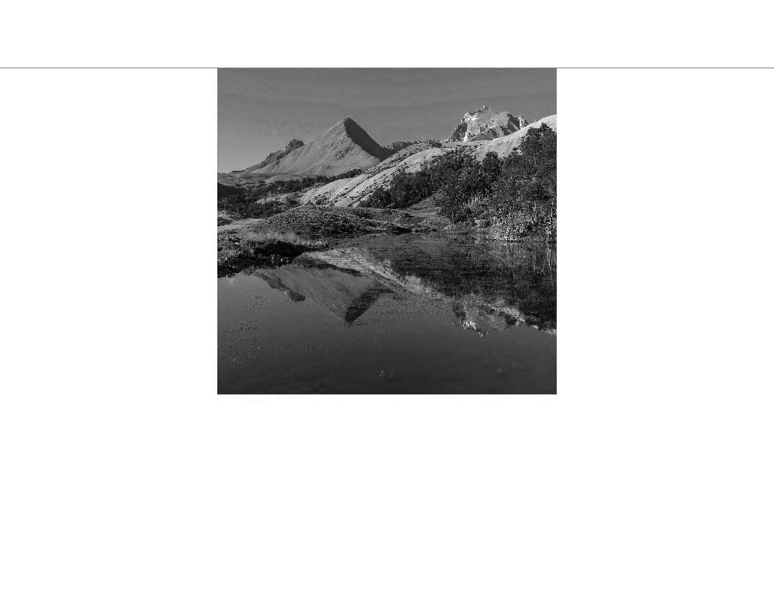 Ansicht des Duschrückwand-Motivs Berglandschaft mit Gebirgssee in Patagonien 365 schwarz-weiß