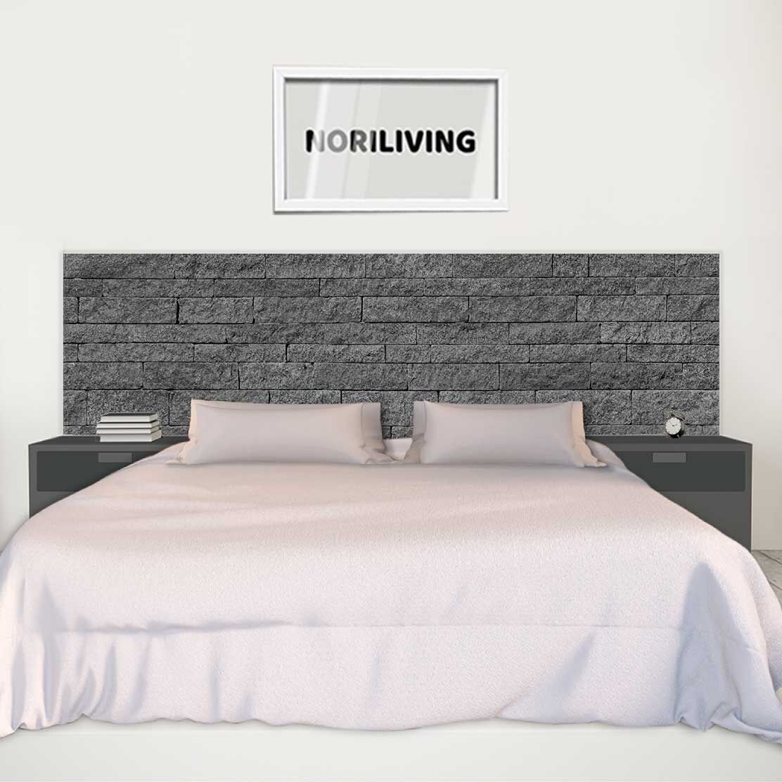 im Schlafzimmer eingebaute Bettrückwand mit Motiv Steinwand mittelgrau 430b
