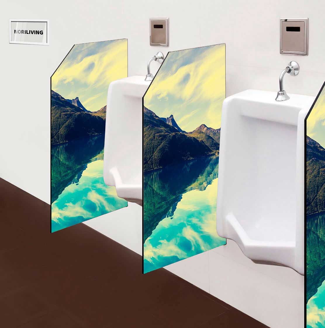 in der Toilette eingebaute Schamwand mit Motiv Bergsee 903
