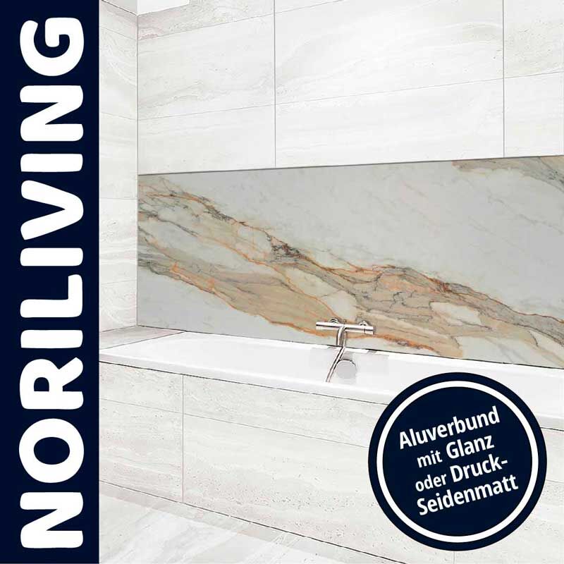 Elegantes Badezimmer mit Marmordekor und Aluverbundverkleidung in Glanz oder Druck-Seidenmatt, Noriliving