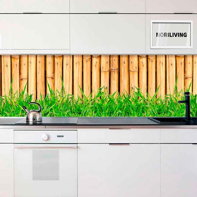 Küchenrückwand Alu Bambuszaun mit Gras 571