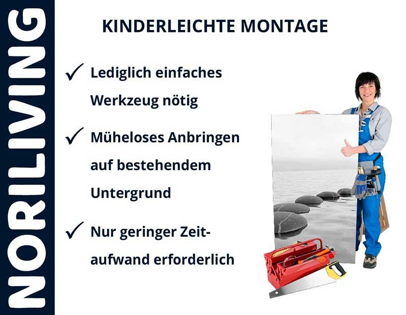 Handwerker präsentiert ein einfach zu montierendes Produkt von NORILIVING mit geringem Zeitaufwand