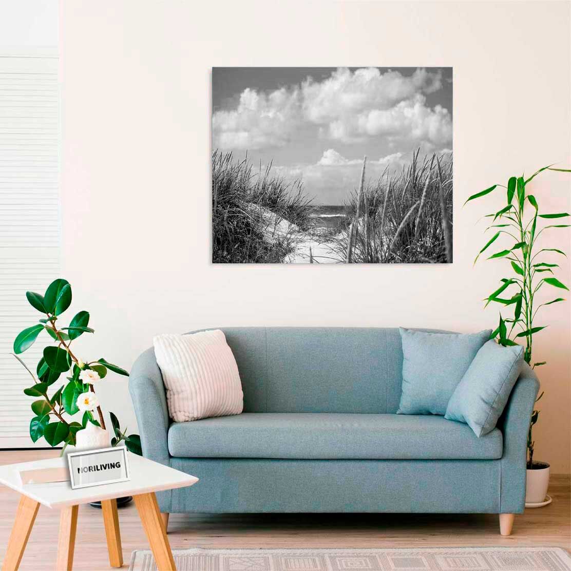 Wandbild über dem Sofa mit Motiv Dünen Gras Strand 832 schwarz-weiß