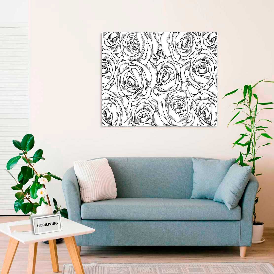 Wandbild über dem Sofa mit Motiv Rosen Hand gezeichnet schwarz-weiß 068 schwarz-weiß