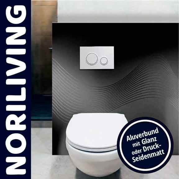 Toilette mit eleganter Wandverkleidung in Aluoptik, mit Glanz oder Druck-Seidenmatt Optionen von Noriliving