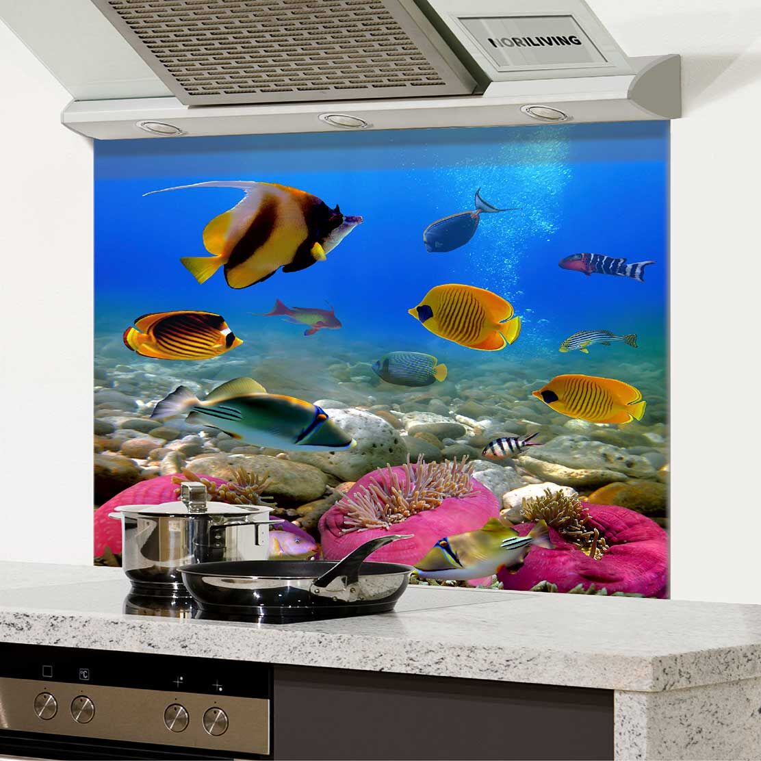 in der Küche eingebauter Spritzschutz Küche - Herd mit Motiv Fische im Meer 506