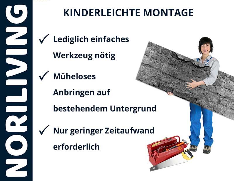Person hält Noriliving Wandpaneel, Informationen zur einfachen Montage