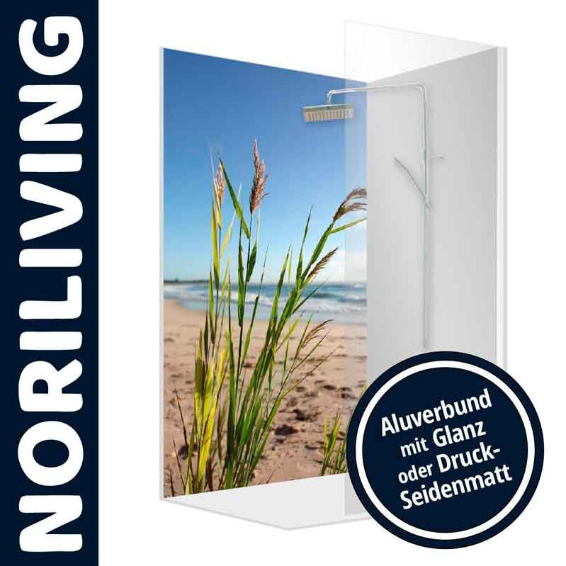 Strandmotiv Duschwand aus Aluverbund mit glänzender oder seidenmatter Oberfläche