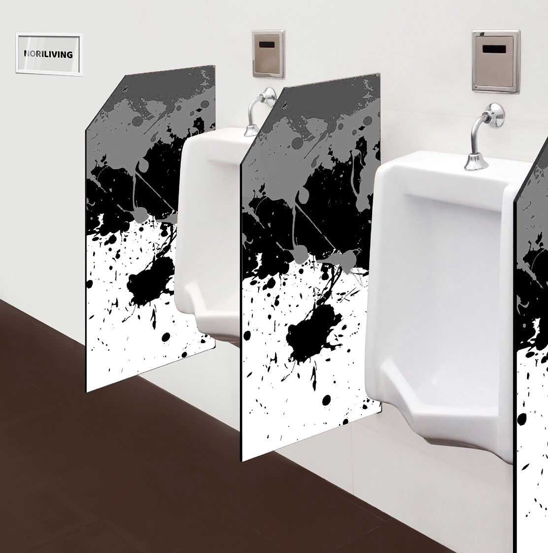 in der Toilette eingebaute Schamwand mit Motiv Farbspritzer schwarz-orange 768 schwarz-weiß