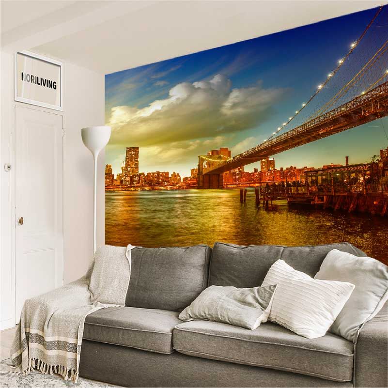 im Wohnzimmer eingebaute Wohnzimmerrückwand mit Motiv Skyline von New York City im Sommer 244