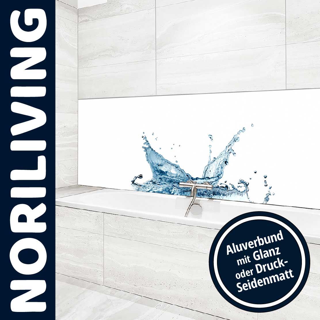 Ansicht des Badrückwand-Motivs spritzendes Wasser 133 Oberkante