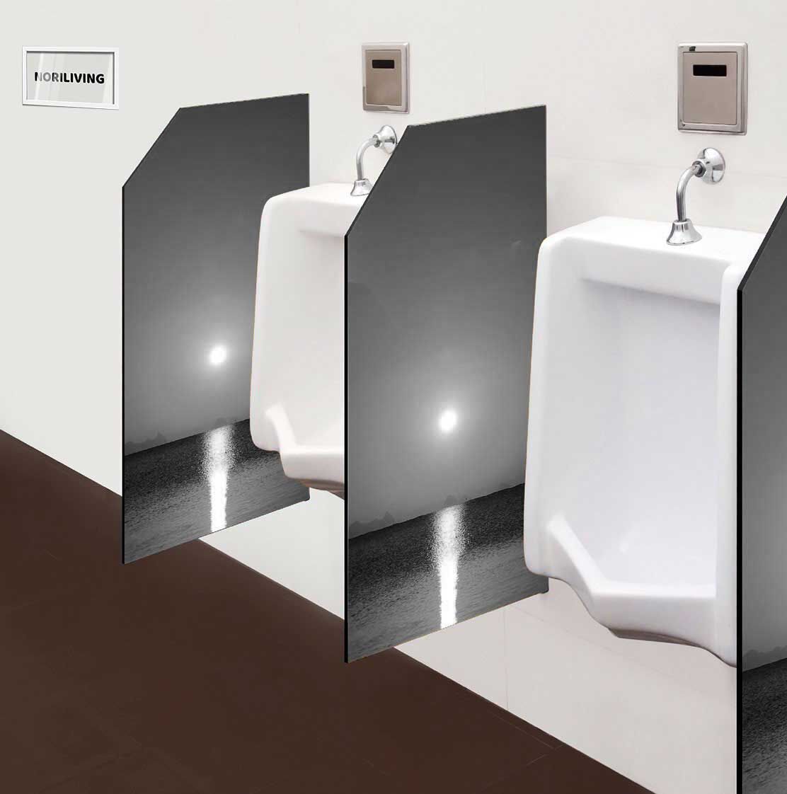 in der Toilette eingebaute Schamwand mit Motiv Sonnenuntergang am tropischen Meer 982 schwarz-weiß