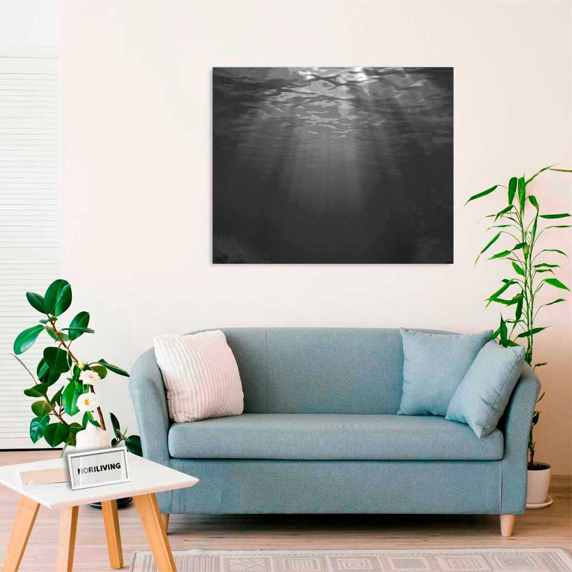 Wandbild über dem Sofa mit Motiv Unterwasser in der Tiefe 927c schwarz-weiß