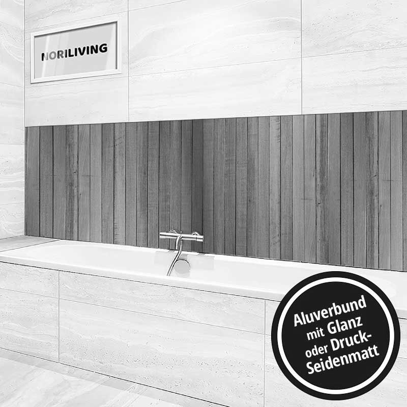 Ansicht des Badrückwand-Motivs Holz Optik 940 schwarz-weiß Höhe zentriert