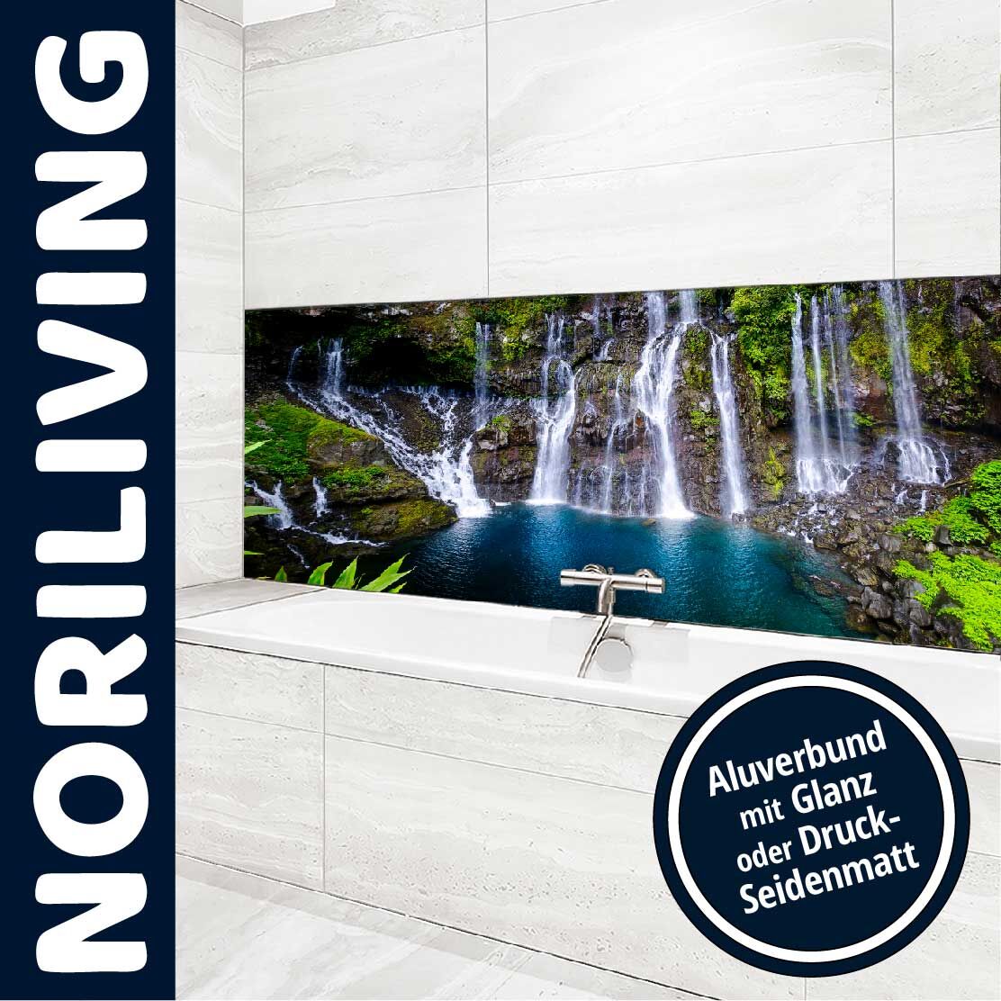 Ansicht des Badrückwand-Motivs Wasserfall Grand Galet Réunion 512 Unterkante