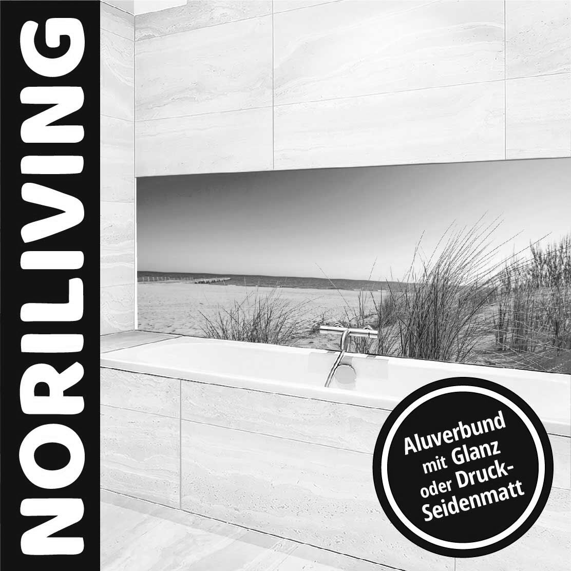 Ansicht des Badrückwand-Motivs Dünen Gras Strand 371 schwarz-weiß Oberkante