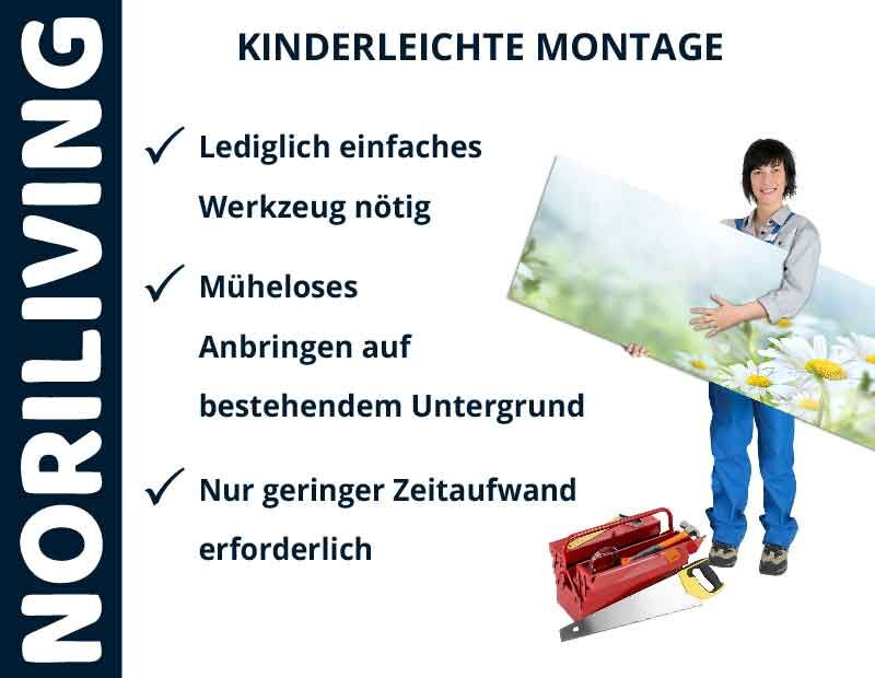 Person mit Bild und Werkzeugset für kinderleichte Montage