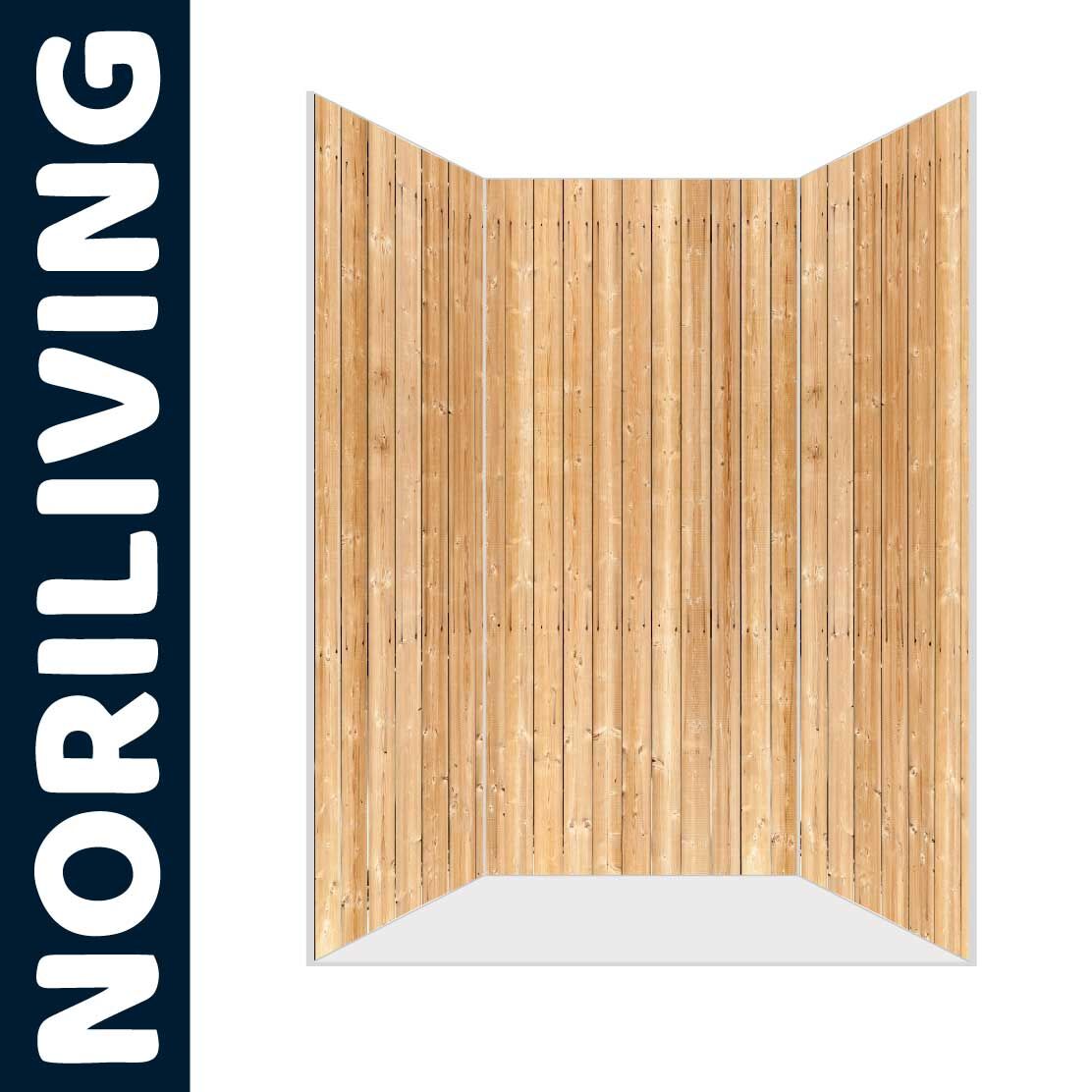 Abbildung einer Nischen-Duschrückwand mit Motiv Naturholzwand 136