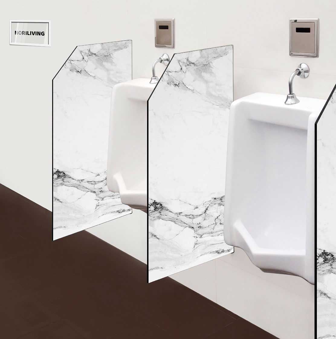 in der Toilette eingebaute Schamwand mit Motiv Marmor mittelgrau 117b schwarz-weiß