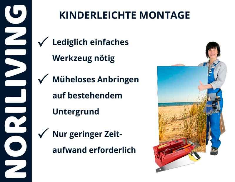 Person zeigt Montagebeispiel mit Werkzeug, einfacher Anleitung und geringem Zeitaufwand von Noriliving