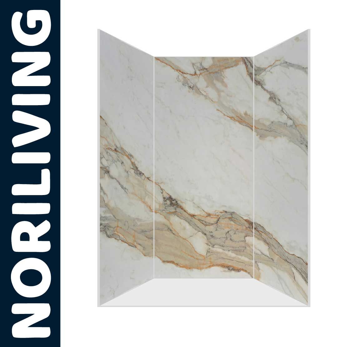 Nischen-Duschrückwand Motiv Marmor beige 117 Abbildung einer Nischen-Duschrückwand mit Motiv Marmor beige 117