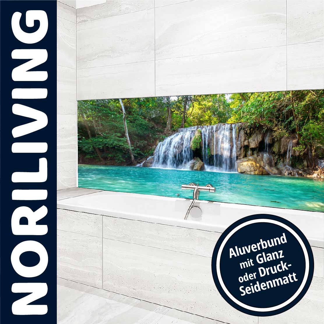 Ansicht des Badrückwand-Motivs Wasserfall mit Pool 512 Oberkante