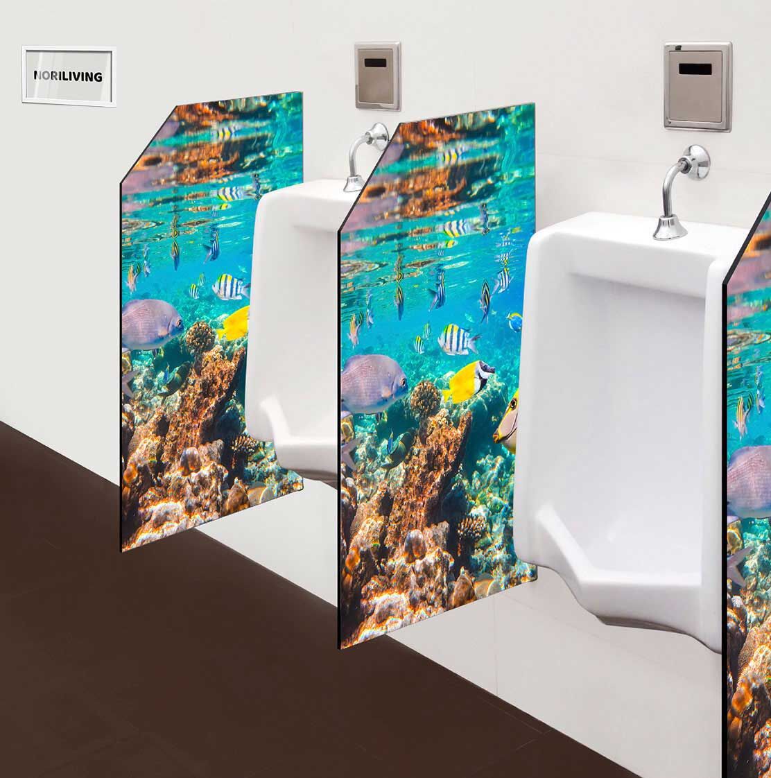 in der Toilette eingebaute Schamwand mit Motiv Fische im Meer 817