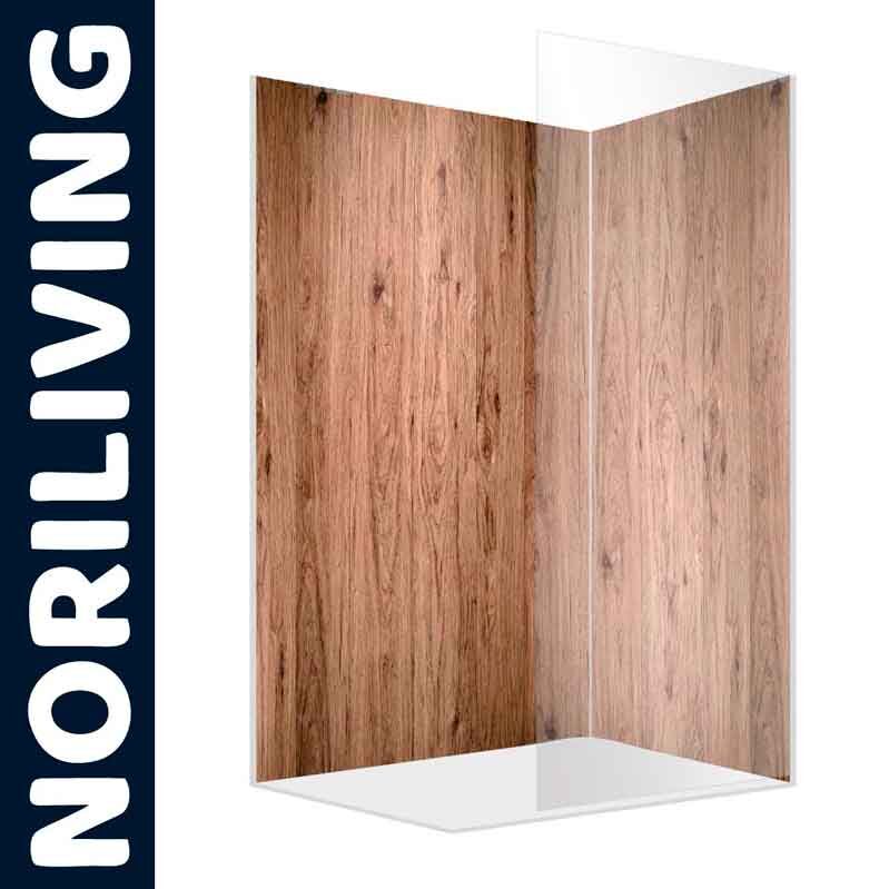 Duschwand von NORILIVING mit moderner Holzoptik