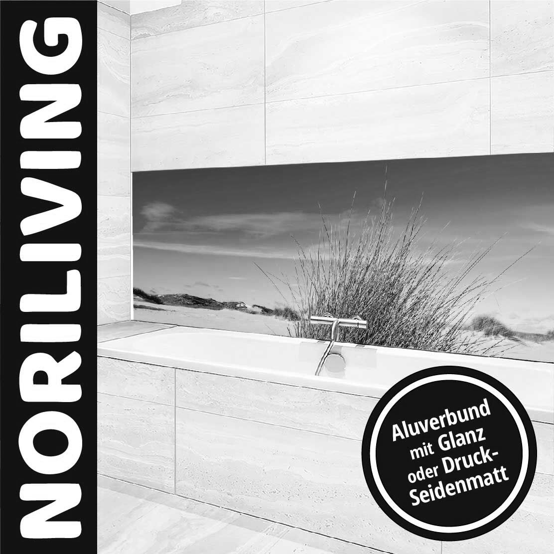Ansicht des Badrückwand-Motivs Dünengras am Strand 159 schwarz-weiß Oberkante