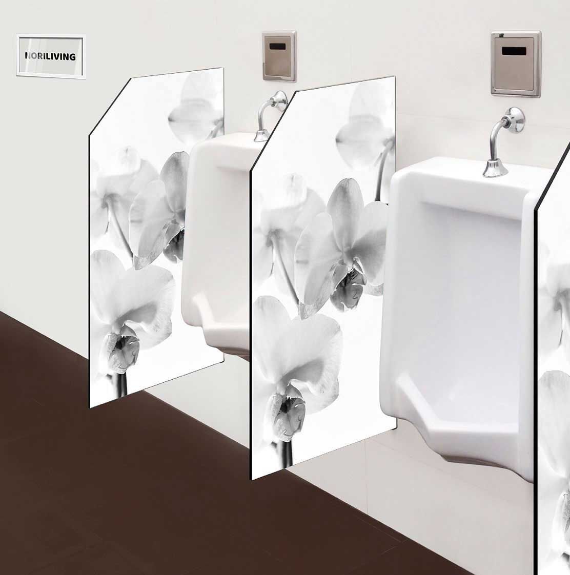 in der Toilette eingebaute Schamwand mit Motiv weiß - blaue Orchidee 198 schwarz-weiß