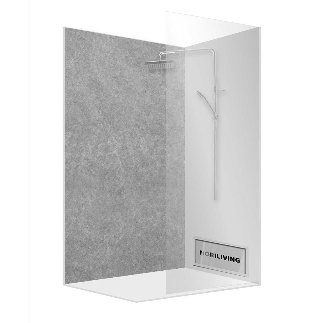Abbildung einer Einzel-Duschrückwand mit Motiv Stein beige 883 schwarz-weiß