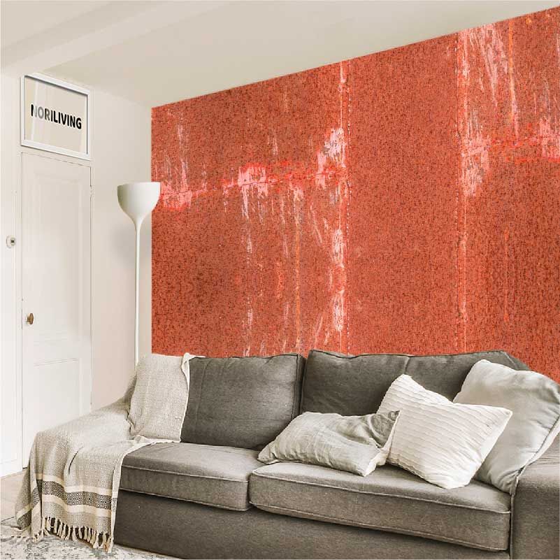 im Wohnzimmer eingebaute Wohnzimmerrückwand mit Motiv Rost Rot 775