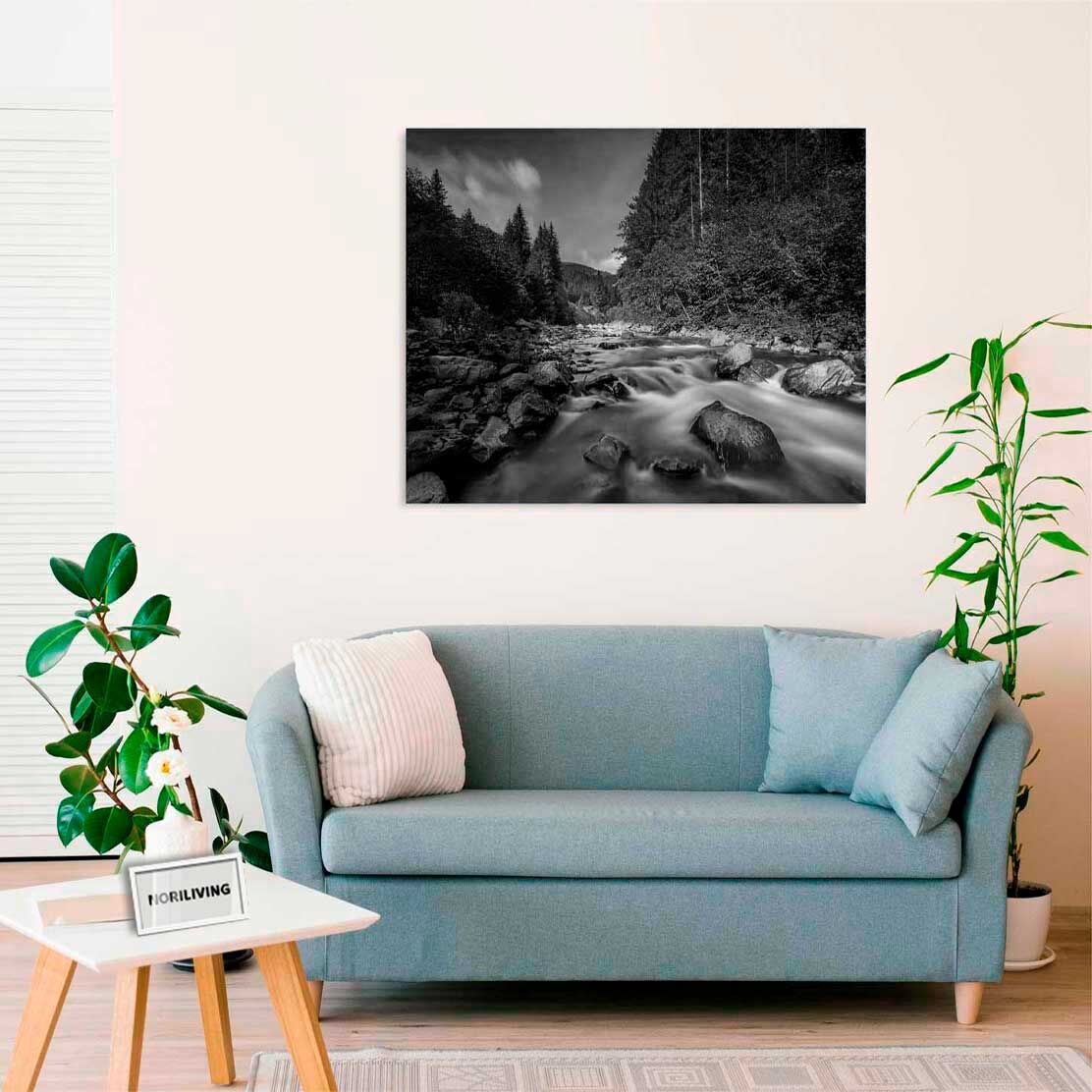 Wandbild über dem Sofa mit Motiv wilde Natur in den Karpaten Ukraine 039 schwarz-weiß