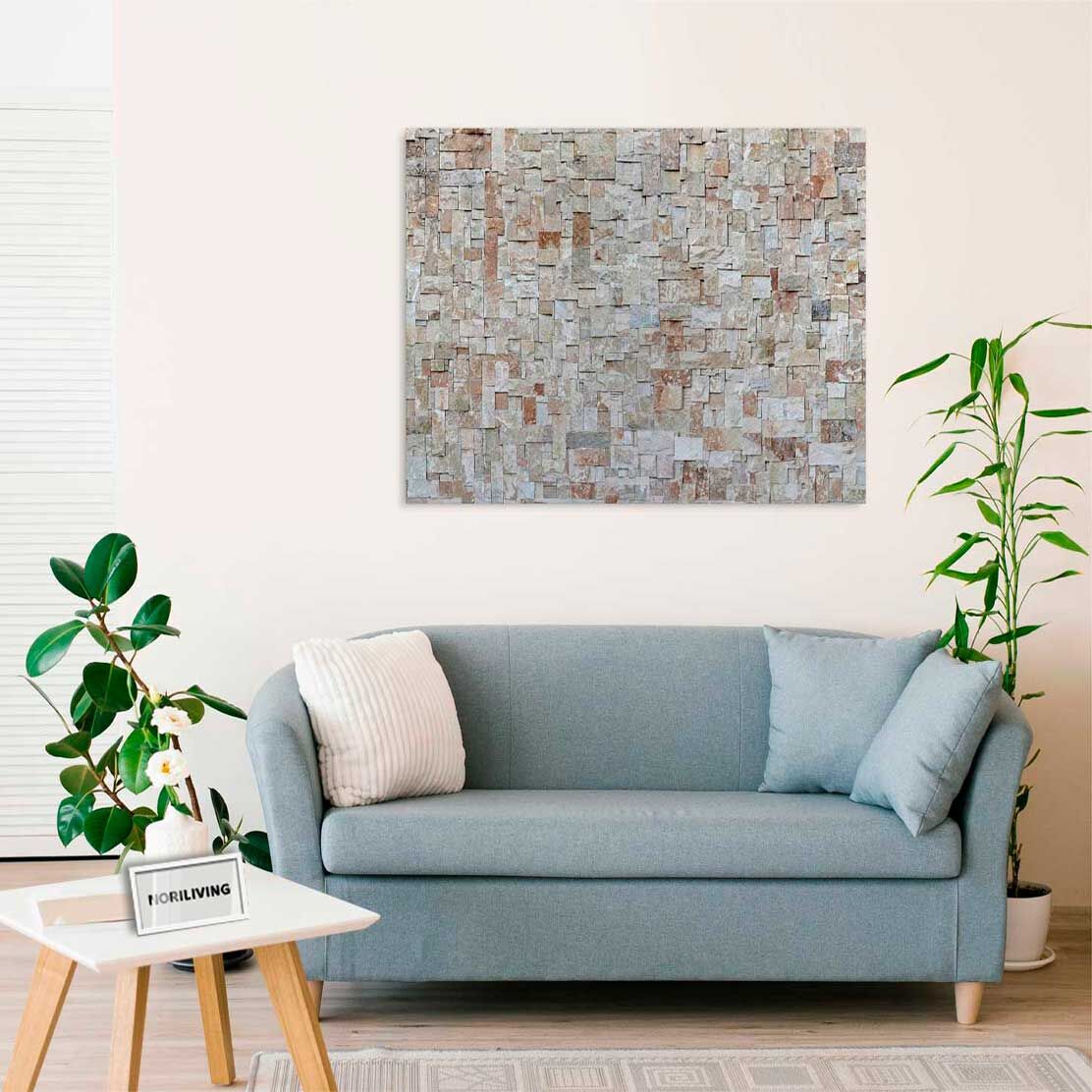 Wandbild über dem Sofa mit Motiv Steinwand Mosaik hellbeige 209