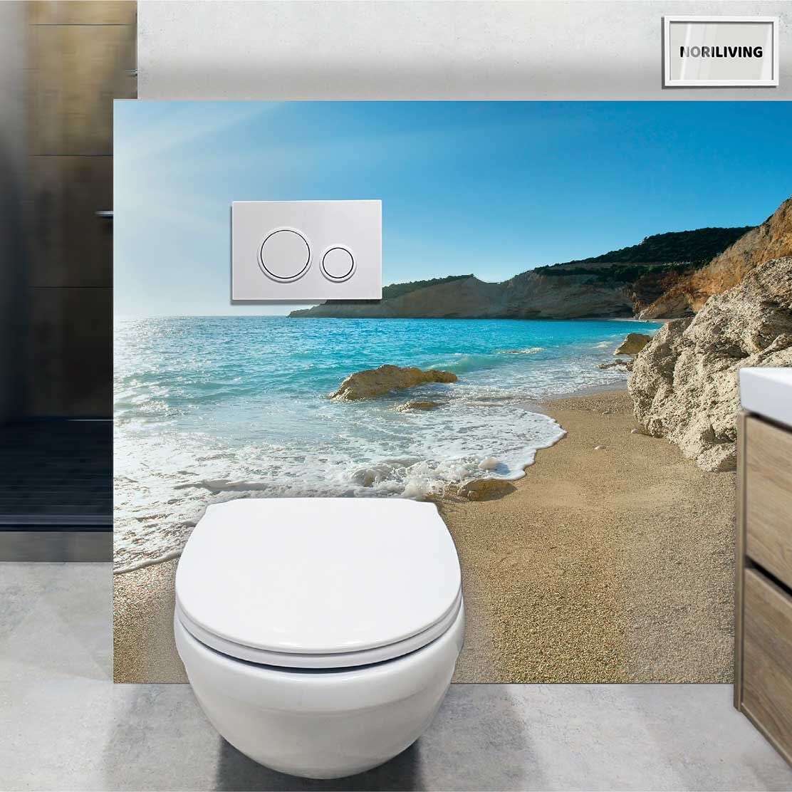 im WC eingebaute Toilettenrückwand mit Motiv Strand von Porto Katsiki Lefkada Griechenland 148