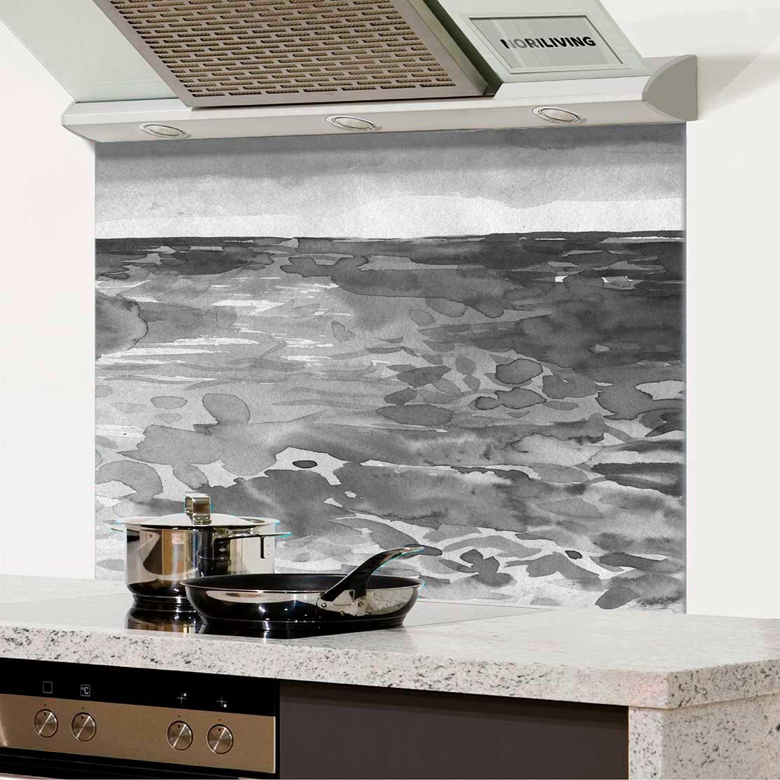 in der Küche eingebauter Spritzschutz Küche - Herd mit Motiv Aquarell 263 schwarz-weiß