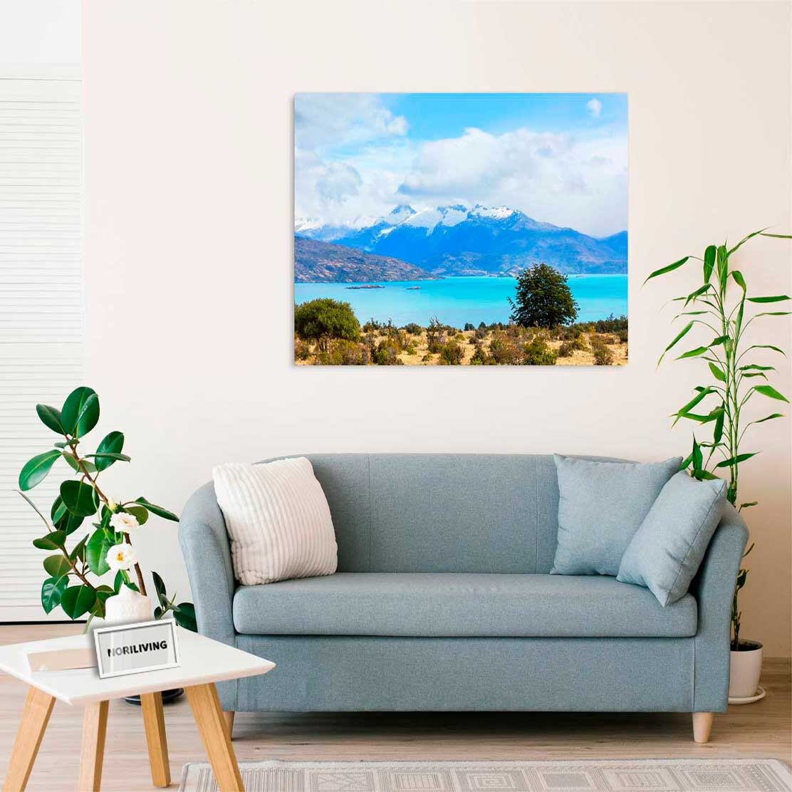 Wandbild über dem Sofa mit Motiv Berglandschaft mit Gebirgssee in Patagonien 046