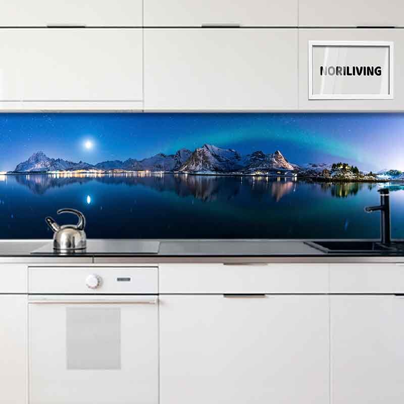 in der Küche eingebaute Küchenrückwand mit Motiv Polarlichter am Himmel von Norwegen 534