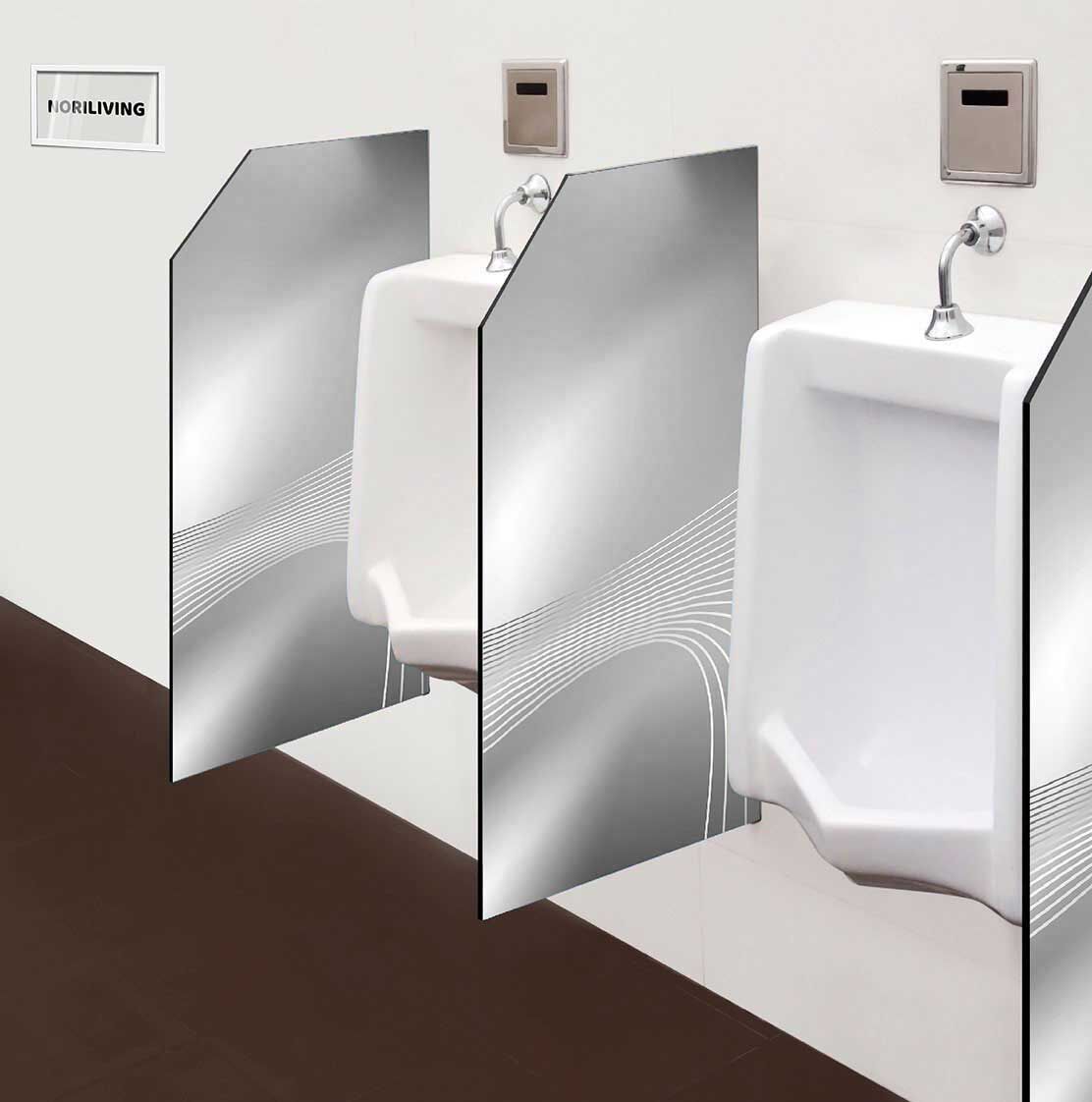 in der Toilette eingebaute Schamwand mit Motiv Schattierungen in blau mit feinem Strich 028 schwarz-weiß