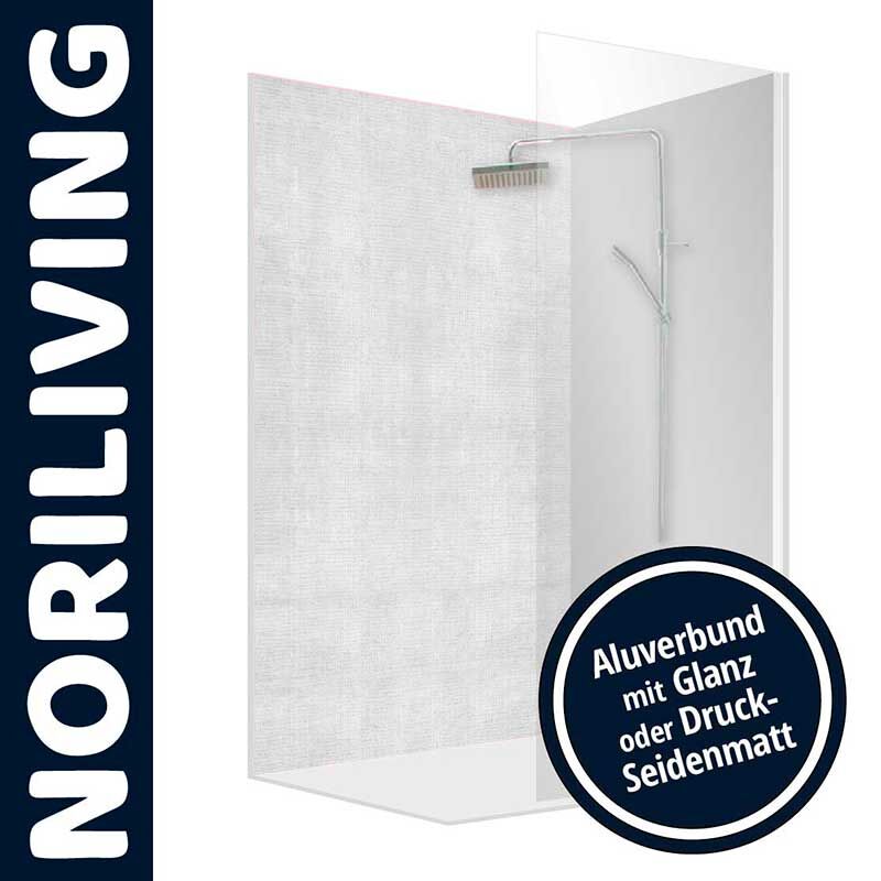 Abbildung einer Noriliving Duschrückwand mit Glanz oder Druck-Seidenmatt