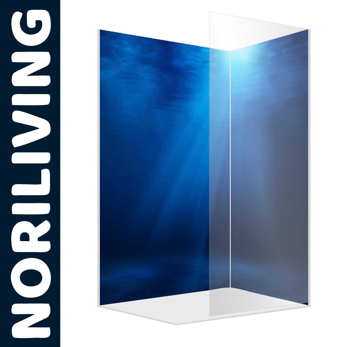Abbildung einer Eck-Duschrückwand mit Motiv Lichteinfall Unterwasser 099