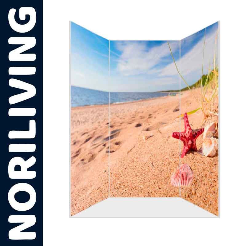 Paravent mit Strandmotiv und Seesternen von Noriliving, ideal als dekorativer Raumteiler