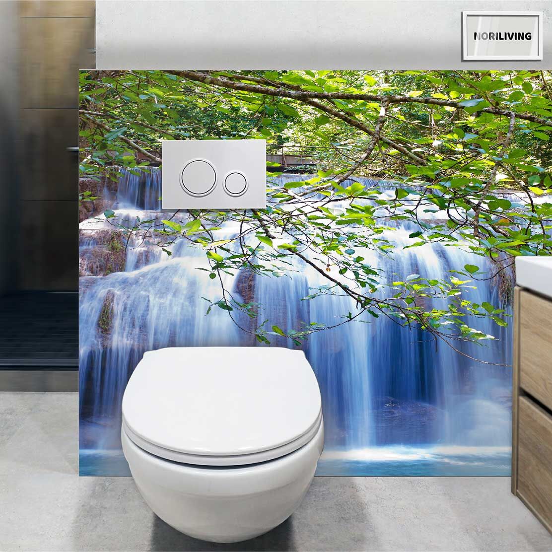 im WC eingebaute Toilettenrückwand mit Motiv Kanchaburi Wasserfall 503