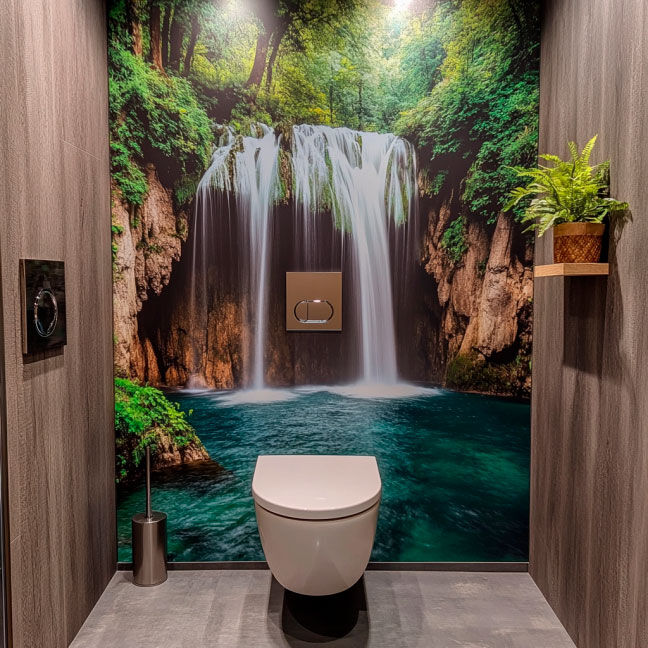 Bild: Toilettenrückwand Wasserfall Eine Darstellung von Toilettenrückwand Wasserfall