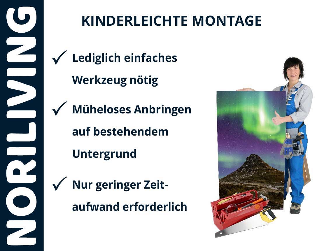 Person zeigt einfache Werkzeuge für mühelose Anbringung an Wänden